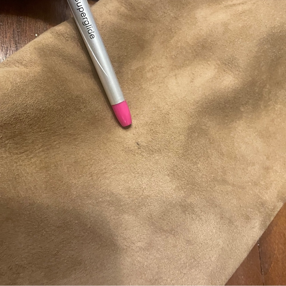 Elegant Tan Suede Coat with Faux Fur Collar - Picture 16 of 16